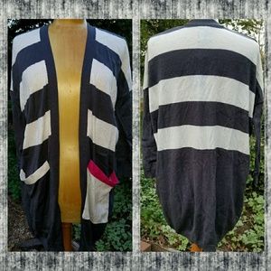 A + RO Open Front Color Block Striped Cardigan sweater knit top